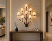 Modern  Brass wall sconce with White Fabric Shades – Mid Century Multi Arm Ceiling Light Fixture for Living Room, Dining Room, Bedroom Décor