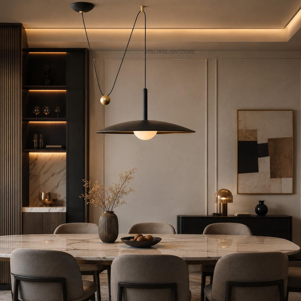 Modern Black Pendant Light Fixture for Kitchen Island, Nordic Dome Hanging Lamp, Luxury Dining Room Ceiling Chandelier Decor
