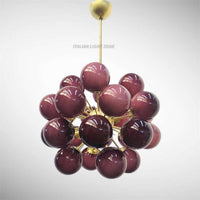 1950s Italian Mid Century Modern Burgundy Glass Sputnik Chandelier Brass Pendant Light, Retro Ceiling Lighting for Dining Room & Living Room