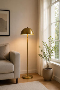 Brass Dome Floor Lamp, Mid Century Modern Standing Lamp, Mushroom Floor Light, Luxury Gold Floor Lamp, Minimalist Lighting
