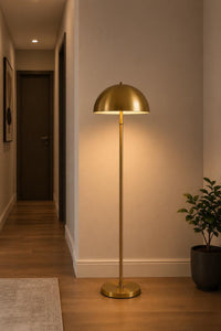 Brass Dome Floor Lamp, Mid Century Modern Standing Lamp, Mushroom Floor Light, Luxury Gold Floor Lamp, Minimalist Lighting