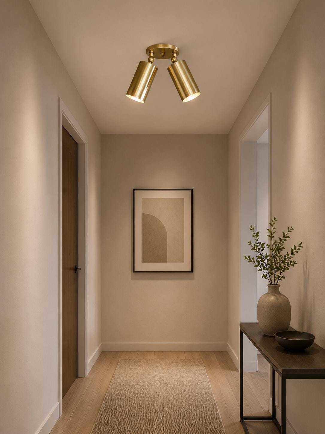 Adjustable Brass Double Spotlight Ceiling Light, Modern Flush Mount Directional Lighting Fixture for Living Room Bedroom Hallway