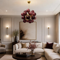 1950s Italian Mid Century Modern Burgundy Glass Sputnik Chandelier Brass Pendant Light, Retro Ceiling Lighting for Dining Room & Living Room