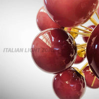 1950s Italian Mid Century Modern Burgundy Glass Sputnik Chandelier Brass Pendant Light, Retro Ceiling Lighting for Dining Room & Living Room