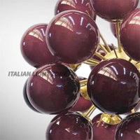 1950s Italian Mid Century Modern Burgundy Glass Sputnik Chandelier Brass Pendant Light, Retro Ceiling Lighting for Dining Room & Living Room