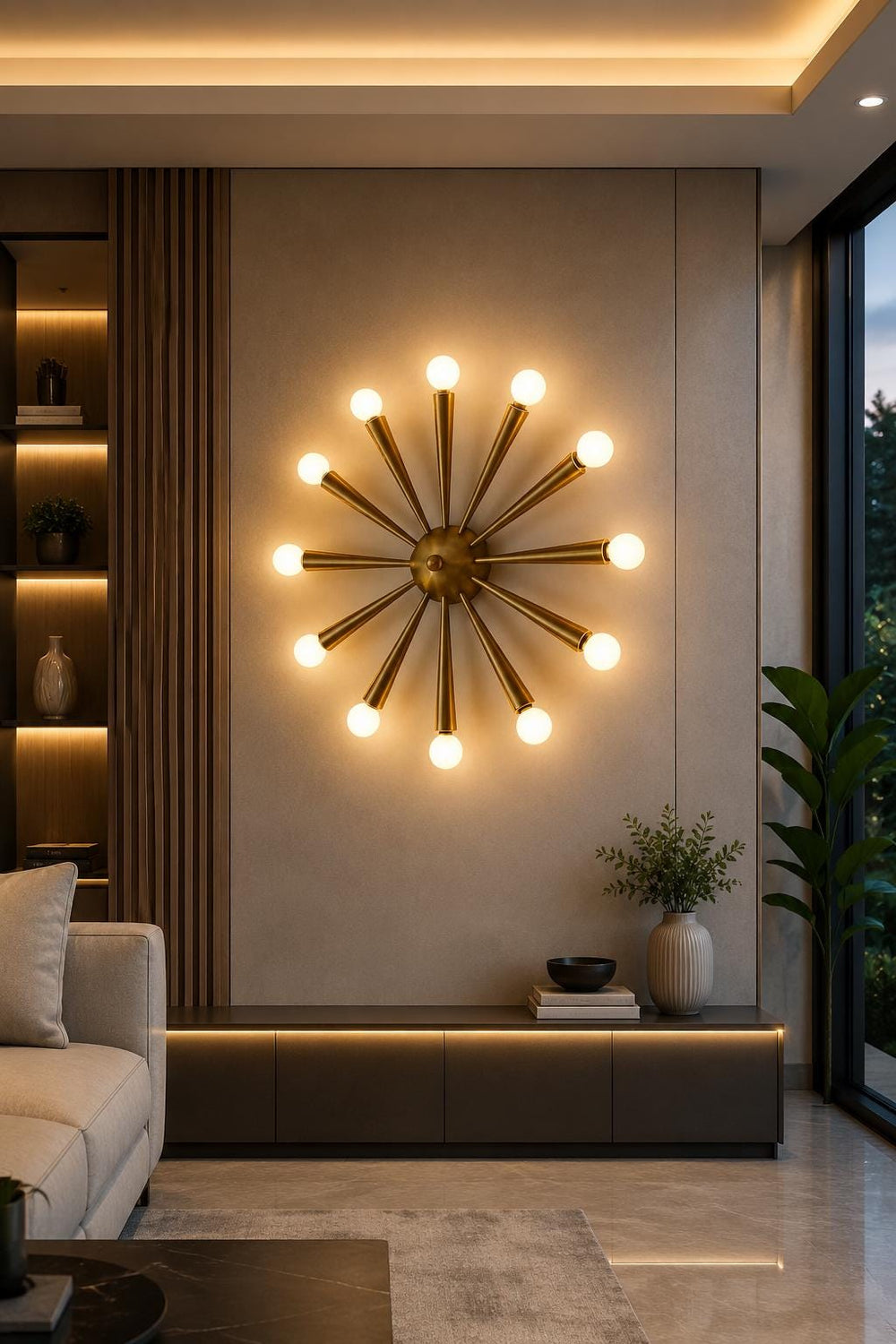 Mid Century Modern Sputnik Wall Sconce Brass Starburst Wall Light Gold Globe Wall Lamp Bedroom Living Room Hallway Lighting Fixture Decor