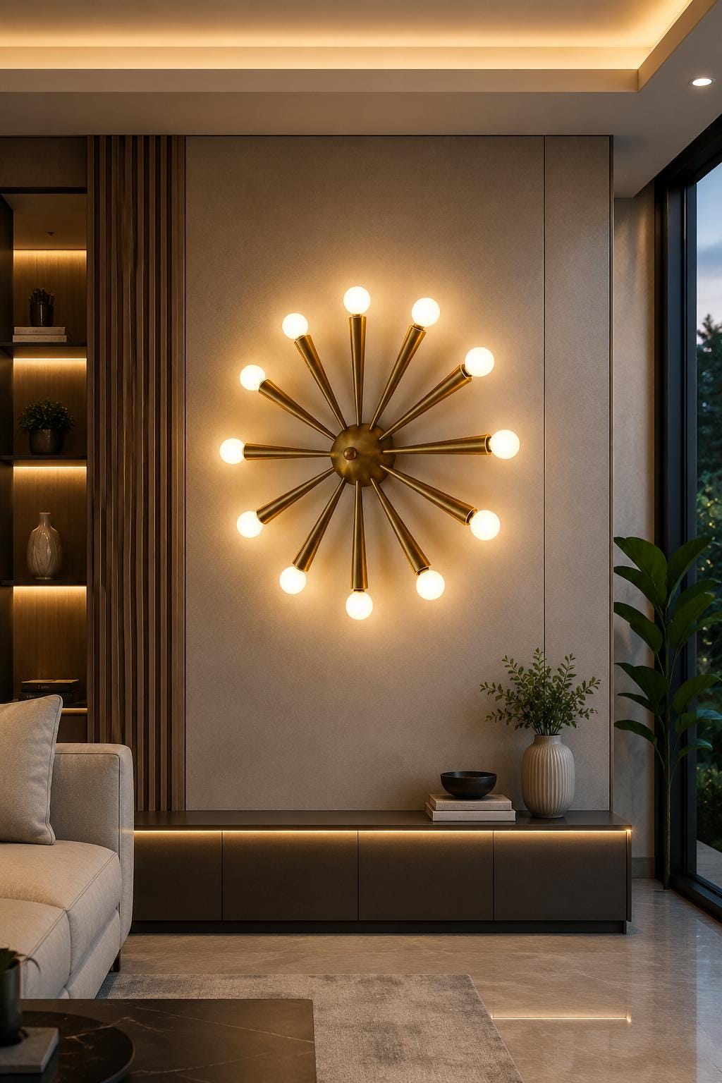 Mid Century Modern Sputnik Wall Sconce Brass Starburst Wall Light Gold Globe Wall Lamp Bedroom Living Room Hallway Lighting Fixture Decor