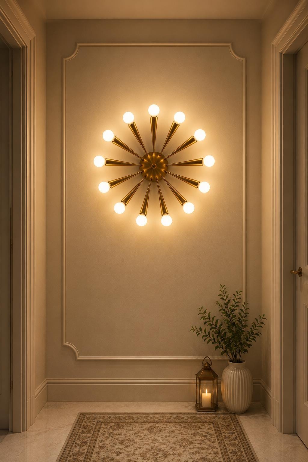 Mid Century Modern Sputnik Wall Sconce Brass Starburst Wall Light Gold Globe Wall Lamp Bedroom Living Room Hallway Lighting Fixture Decor