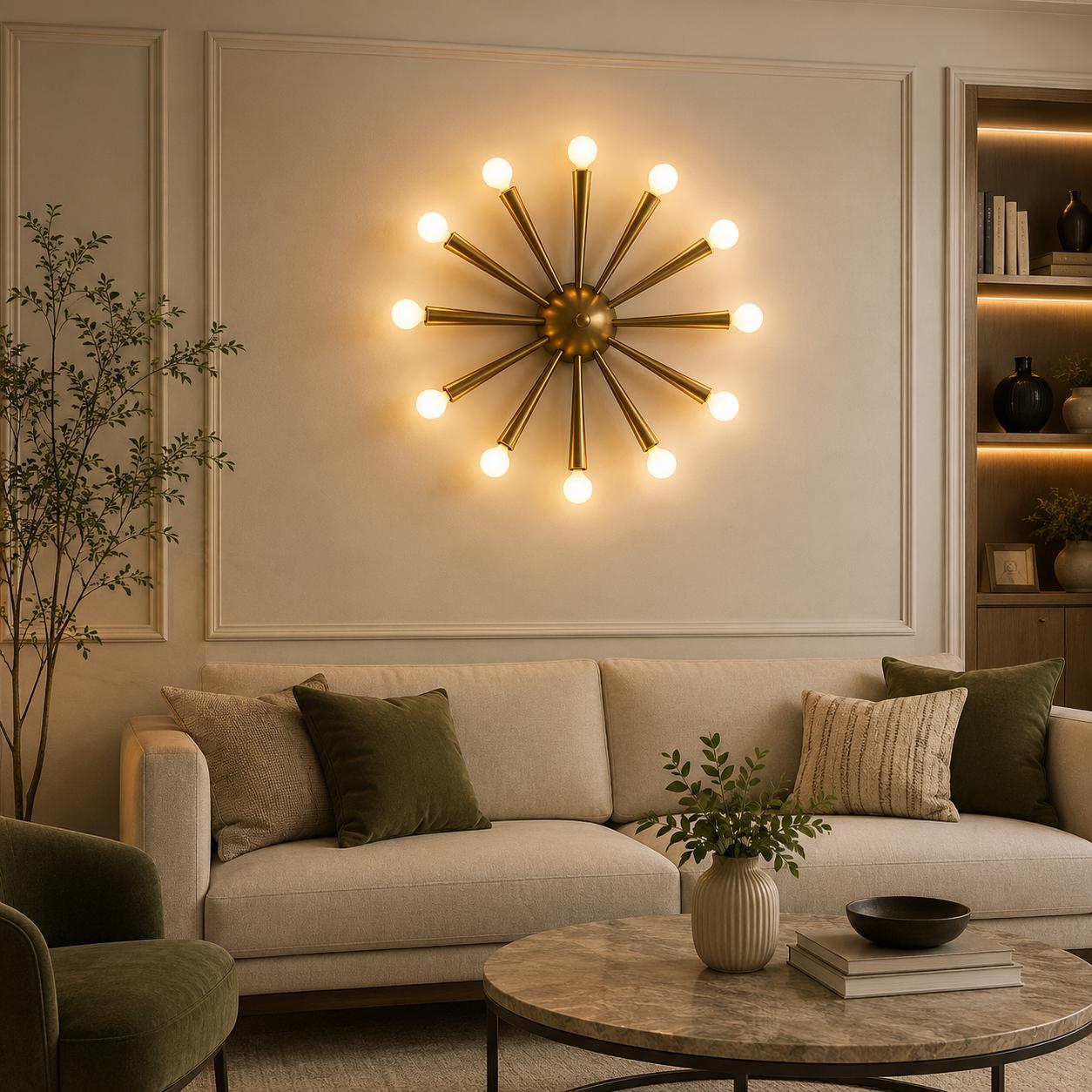 Mid Century Modern Sputnik Wall Sconce Brass Starburst Wall Light Gold Globe Wall Lamp Bedroom Living Room Hallway Lighting Fixture Decor