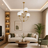 Modern Brass Chandelier, 4 Light Opal Pendant Light, Mid Century Modern Ceiling Light, Luxury Dining Room Fixture