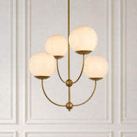 Modern Brass Chandelier, 4 Light Opal Pendant Light, Mid Century Modern Ceiling Light, Luxury Dining Room Fixture