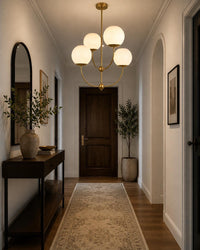 Modern Brass Chandelier, 4 Light Opal Pendant Light, Mid Century Modern Ceiling Light, Luxury Dining Room Fixture