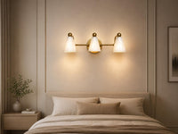 Modern Brass 3 Light Vanity Light, Mid Century Bathroom Wall Sconce, White alabaster Shade Fixture, Powder Room Lighting