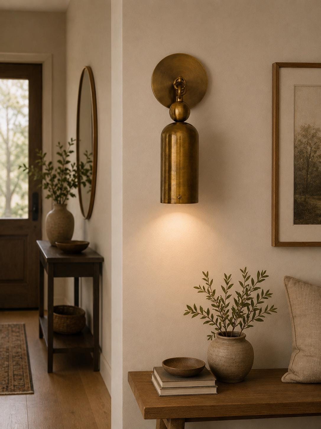 Modern Brass Wall Sconce, Mid Century Wall Light, Antique Brass Hallway Lamp, Entryway Lighting Fixture, Luxury Wall Lamp