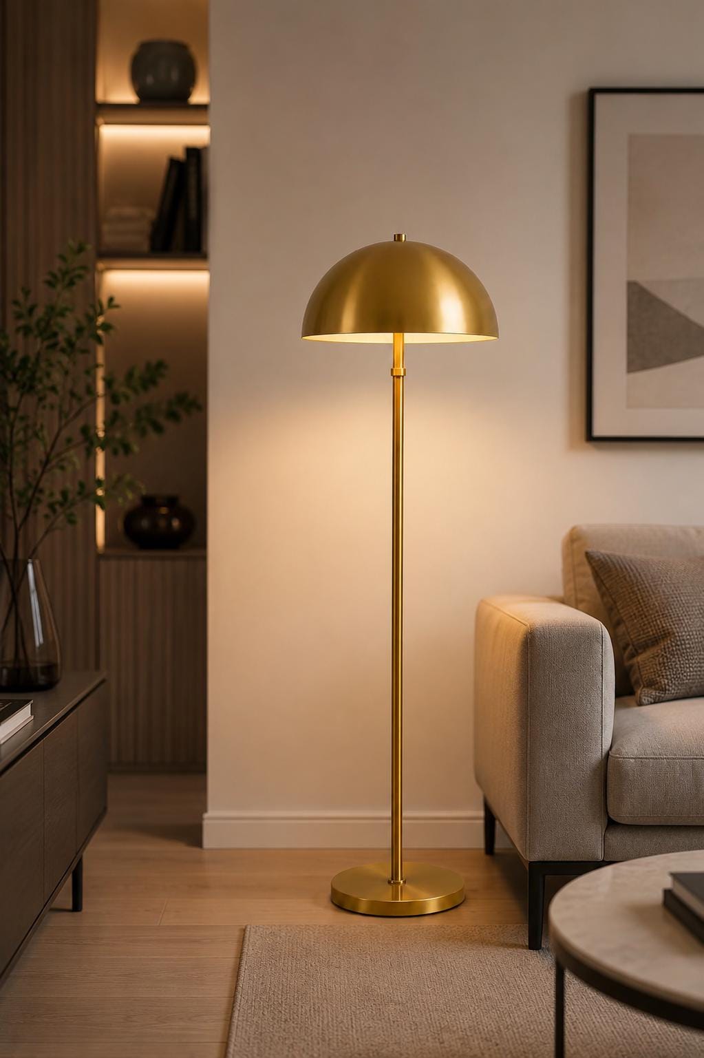 Brass Dome Floor Lamp, Mid Century Modern Standing Lamp, Mushroom Floor Light, Luxury Gold Floor Lamp, Minimalist Lighting