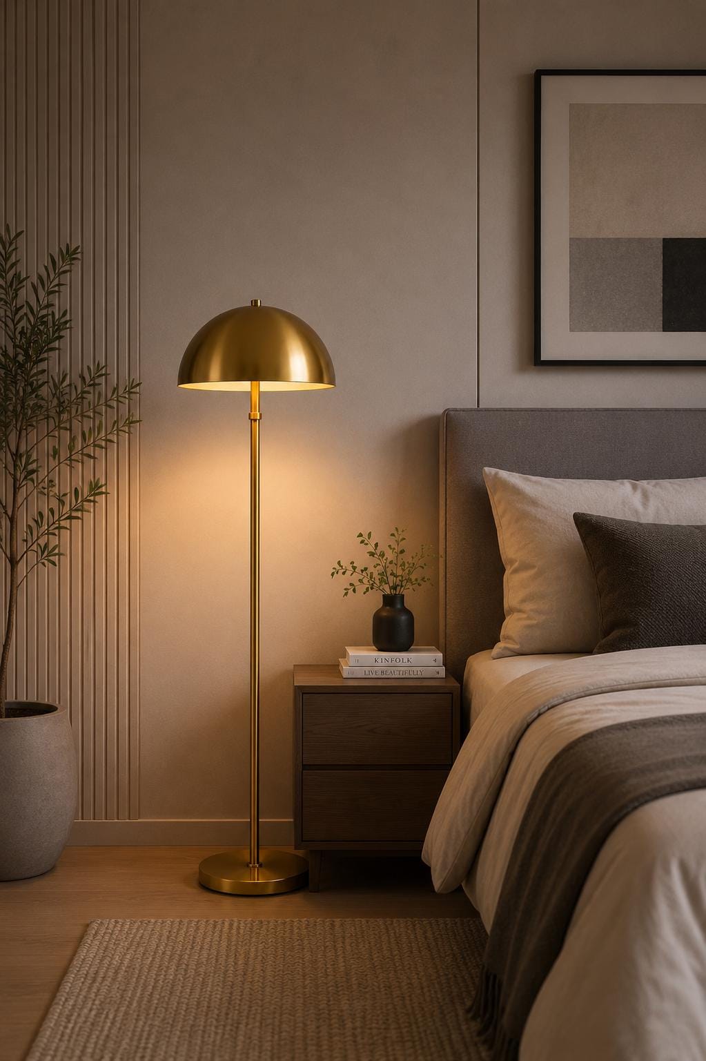 Brass Dome Floor Lamp, Mid Century Modern Standing Lamp, Mushroom Floor Light, Luxury Gold Floor Lamp, Minimalist Lighting