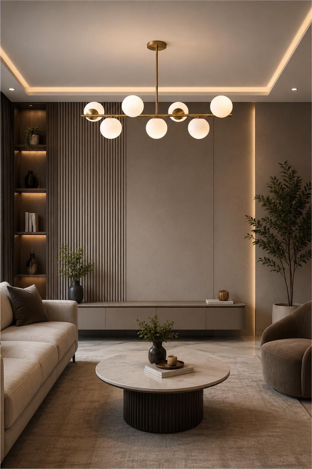 Modern Brass Globe Chandelier, Mid Century Modern Linear Pendant Light, 7 Light Milk Glass Ceiling Fixture for Dining Room