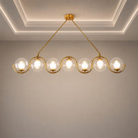 Modern Brass Linear Chandelier, 7 Light Glass Globe Pendant Light, Mid Century Modern Dining Room Island Lighting Fixture