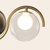 Modern Brass Linear Chandelier, 7 Light Glass Globe Pendant Light, Mid Century Modern Dining Room Island Lighting Fixture