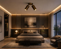 Adjustable Brass Double Spotlight Ceiling Light, Modern Flush Mount Directional Lighting Fixture for Living Room Bedroom Hallway