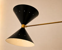 Mid Century Modern Brass Chandelier, Stilnovo Linear Ceiling Light, Black Cone Shade Pendant, Italian Sputnik Dining Room Lighting