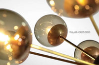 1950s Mid Century Modern Brass Smoked Glass Sputnik Chandelier | Retro Ceiling Light Pendant Lighting for Dining Room, Bedroom & Living Room