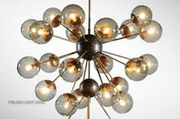 1950s Mid Century Modern Brass Smoked Glass Sputnik Chandelier | Retro Ceiling Light Pendant Lighting for Dining Room, Bedroom & Living Room