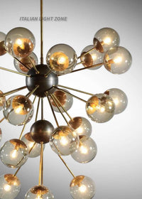 1950s Mid Century Modern Brass Smoked Glass Sputnik Chandelier | Retro Ceiling Light Pendant Lighting for Dining Room, Bedroom & Living Room