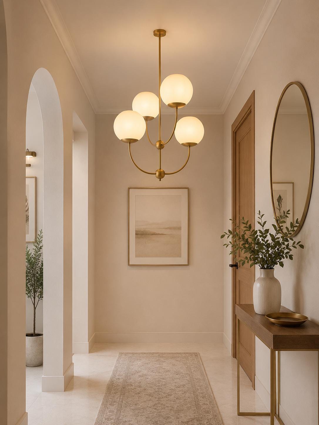 Modern Brass Chandelier, 4 Light Opal Pendant Light, Mid Century Modern Ceiling Light, Luxury Dining Room Fixture