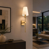 Modern Brass Wall Sconce with Fabric Shade, Mid Century Wall Lamp, Bedroom Bedside Light, Luxury Hotel Wall Lighting Fixture