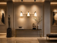 Modern Brass 3 Light Vanity Light, Mid Century Bathroom Wall Sconce, White alabaster Shade Fixture, Powder Room Lighting