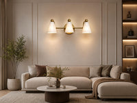 Modern Brass 3 Light Vanity Light, Mid Century Bathroom Wall Sconce, White alabaster Shade Fixture, Powder Room Lighting