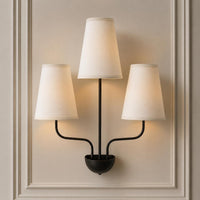 Mid Century Modern 3 Light Wall Sconce, Black Wall Lamp with White Shades, Scandinavian Bedroom Hallway Living Room Lighting