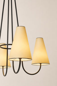 Mid Century Modern 4 Light Chandelier, Black Metal Ceiling Light, Cone Shade Pendant lamp Modern Dining Room Lighting Fixture