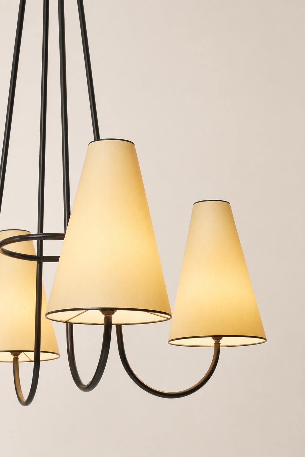 Mid Century Modern 4 Light Chandelier, Black Metal Ceiling Light, Cone Shade Pendant lamp Modern Dining Room Lighting Fixture