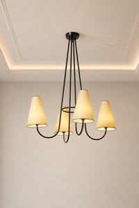 Mid Century Modern 4 Light Chandelier, Black Metal Ceiling Light, Cone Shade Pendant lamp Modern Dining Room Lighting Fixture