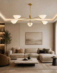 Mid Century Modern Brass Chandelier, 5 Light Stilnovo Ceiling Light, Italian Modern Linear Chandelier, Dining Room Pendant