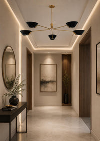 Mid Century Modern Brass Chandelier, 5 Light Stilnovo Ceiling Light, Italian Modern Linear Chandelier, Dining Room Pendant