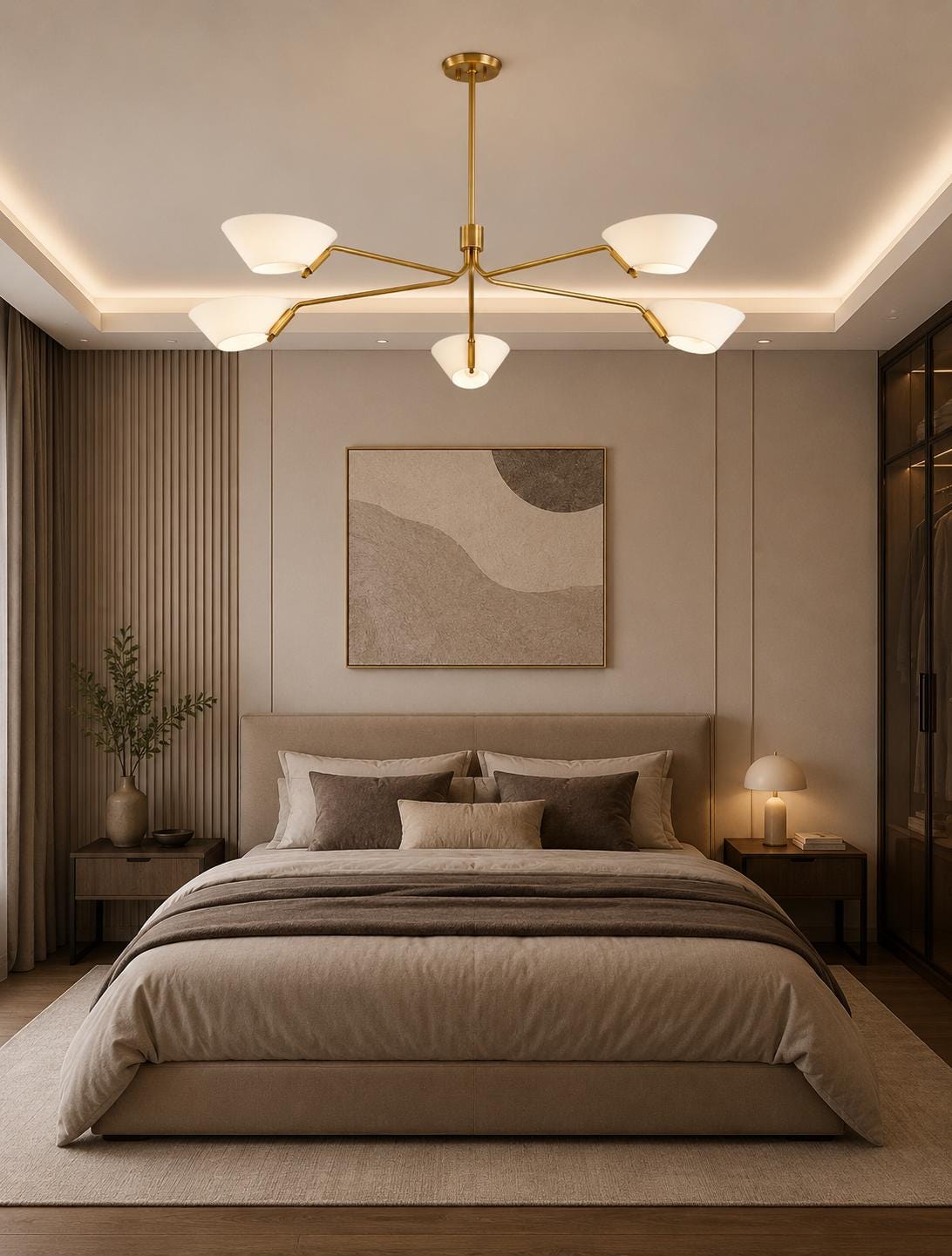 Mid Century Modern Brass Chandelier, 5 Light Stilnovo Ceiling Light, Italian Modern Linear Chandelier, Dining Room Pendant