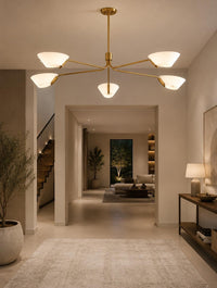 Mid Century Modern Brass Chandelier, 5 Light Stilnovo Ceiling Light, Italian Modern Linear Chandelier, Dining Room Pendant