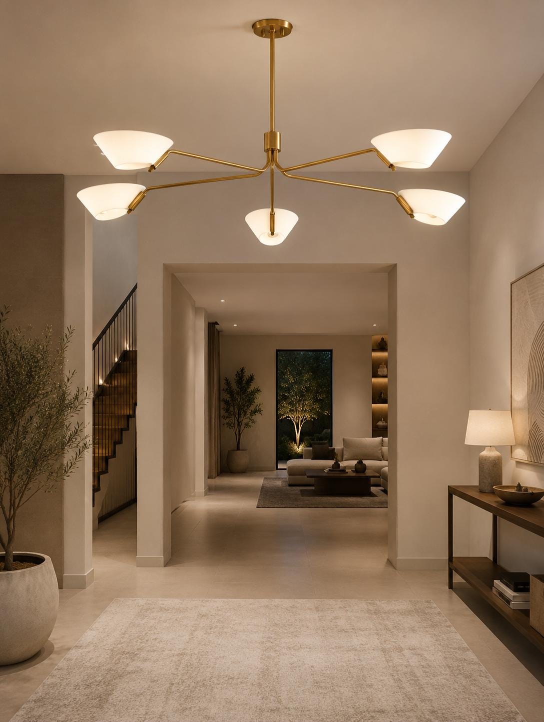 Mid Century Modern Brass Chandelier, 5 Light Stilnovo Ceiling Light, Italian Modern Linear Chandelier, Dining Room Pendant