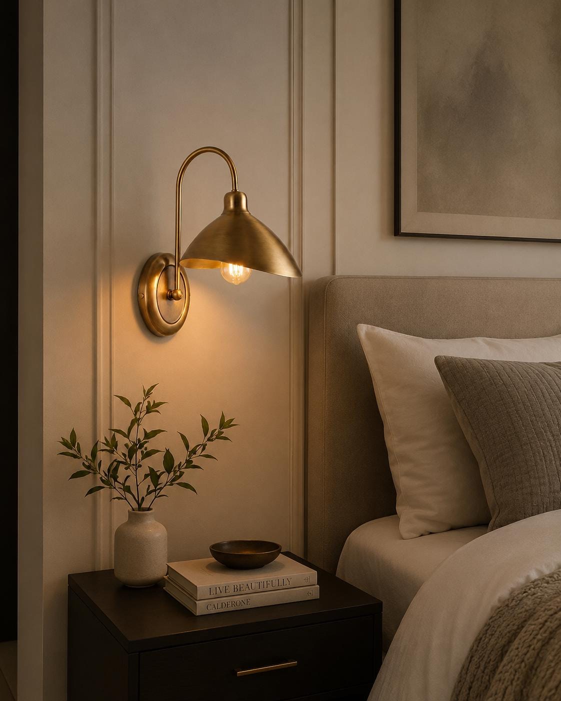 Mid Century Modern Brass Wall Sconce, Antique Brass Dome Wall Light, Handmade Bedside Wall Lamp, Luxury Bedroom Hallway Lighting