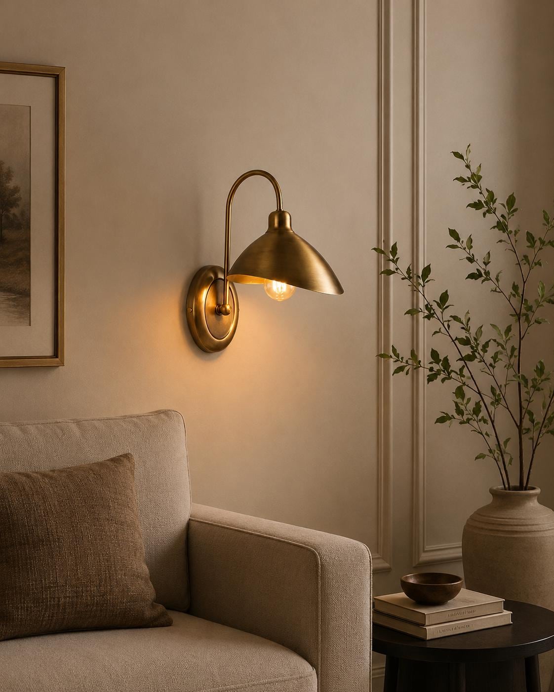 Mid-Century Modern Brass Wall Sconce | Adjustable Swing Arm Light | Handmade Minimalist Wall Lamp for Bedroom, Living Room, Reading Nook