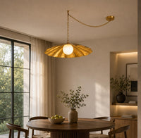 Handmade Brass Swag Pendant Light, Mid Century Modern Flower Pendant Lamp, Opal Globe Hanging Light, Luxury Ceiling Fixture