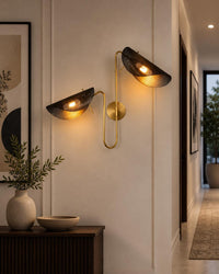Modern Brass Double Wall Sconce, Mid Century Modern Wall Light, Adjustable Dual Shade Wall Lamp, Luxury Bedroom Hallway Lighting