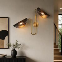 Modern Brass Double Wall Sconce, Mid Century Modern Wall Light, Adjustable Dual Shade Wall Lamp, Luxury Bedroom Hallway Lighting