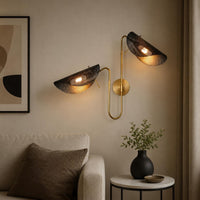 Modern Brass Double Wall Sconce, Mid Century Modern Wall Light, Adjustable Dual Shade Wall Lamp, Luxury Bedroom Hallway Lighting