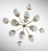 Stilnovo Style Chandelier Mid Century Modern Brass Globe Chandelier Italian Modern Ceiling Light Opal Glass Pendant