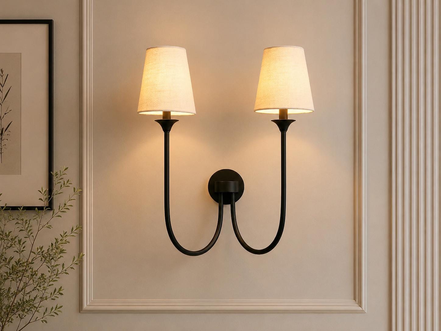Modern Double Wall Sconce, Black 2 Light Wall Lamp, Mid Century Bedroom Wall Light, Bedside Hallway Lighting Fixture