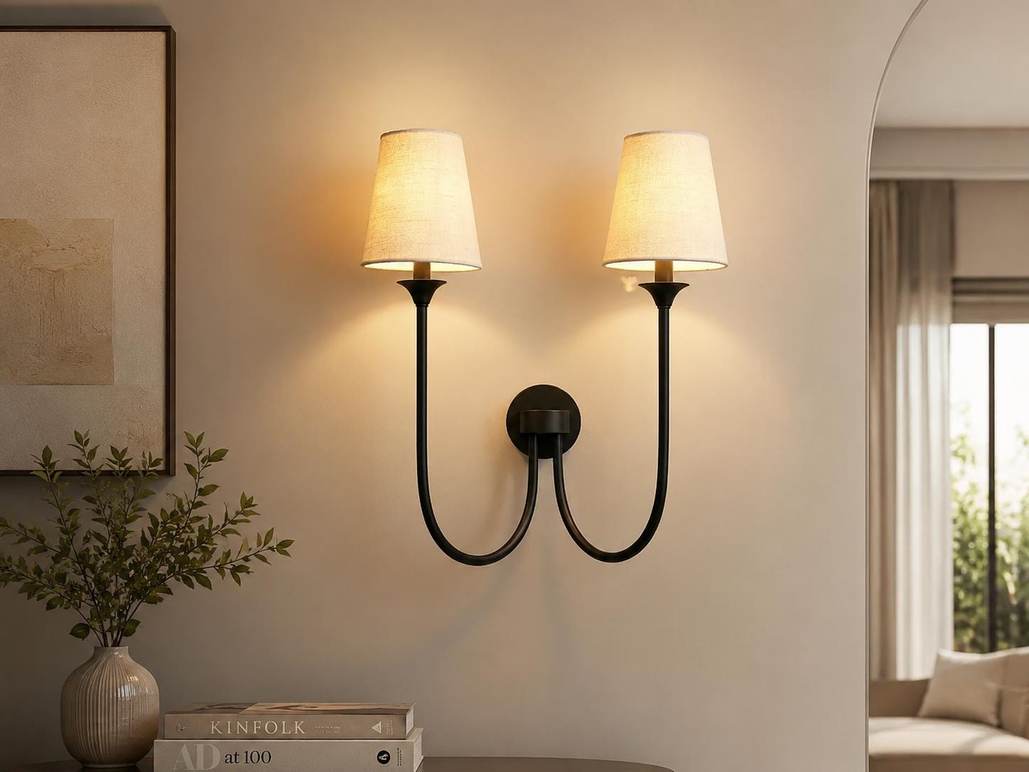 Modern Double Wall Sconce, Black 2 Light Wall Lamp, Mid Century Bedroom Wall Light, Bedside Hallway Lighting Fixture